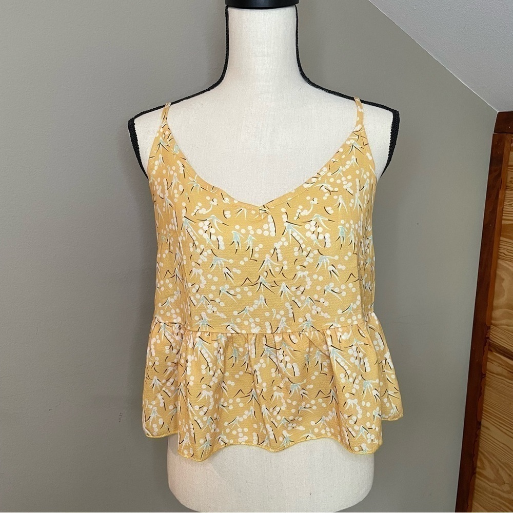 Zaful Yellow Floral Spaghetti Strap Ruffle Peplum Crop Top